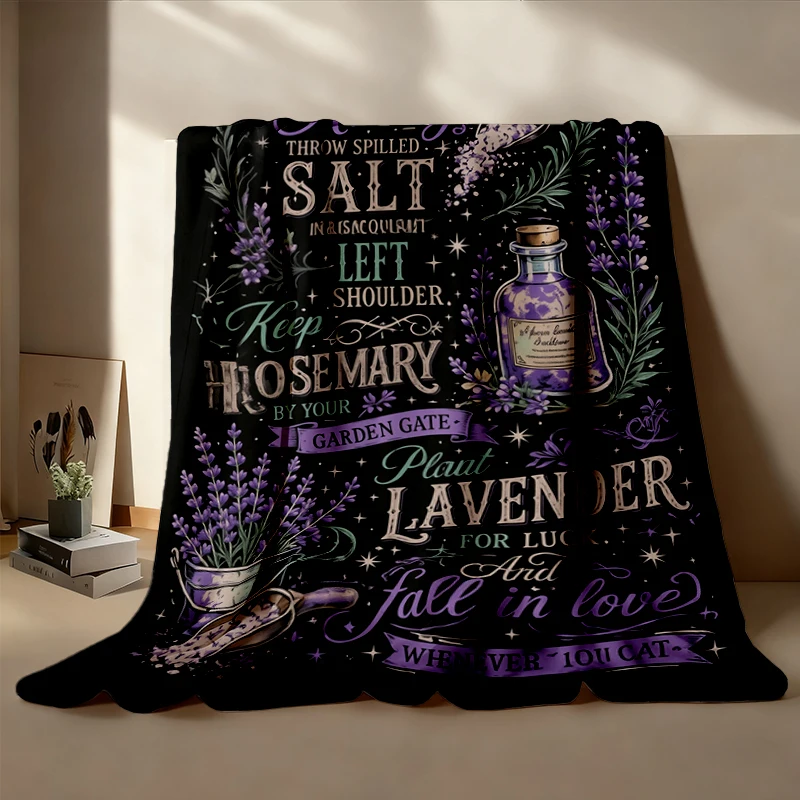 Lavender Witchy Flannel Throw, Salt and Rosemary Cozy Blanket, Witchcraft Gift for, Herbalist Flannel Blanket, Vintage A