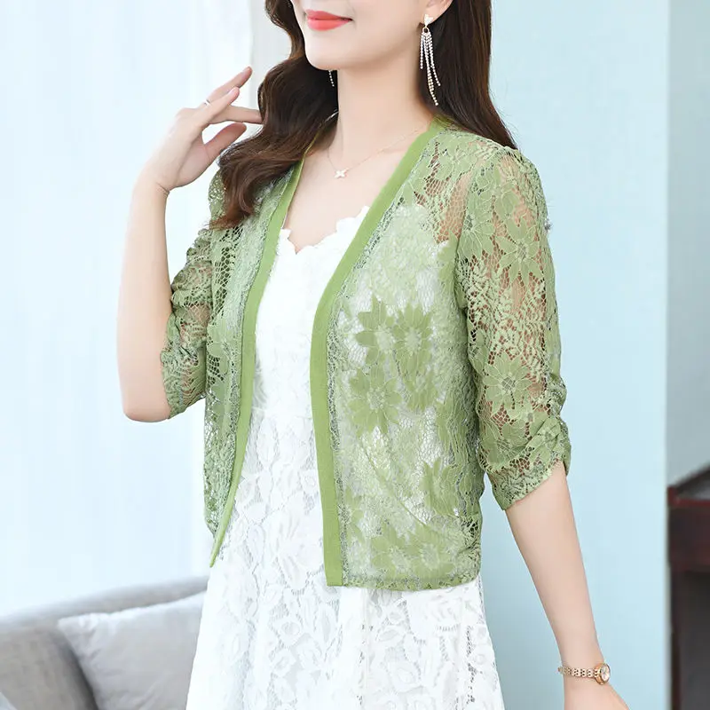 

Fashion Woman Summer New Style Ice Silk Cardigan Summer Female Short Style Air Conditioning Knitted Coat Ladies Cardigan G153