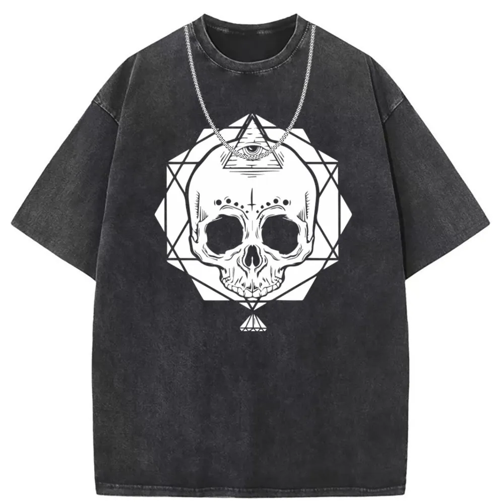 White Skull  Washed Tshirt 2023 Newest Classic Skull T Shirt for Men Sweatshirts Long Sleeve Coupons Men Thanksgiving Day Shirt