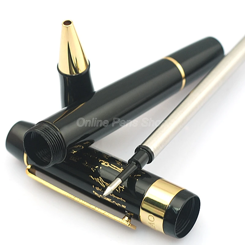 Jinhao schwarz & goldenes metall langer märz clip roller kugelschreiber profession eller schreib stift jrp011