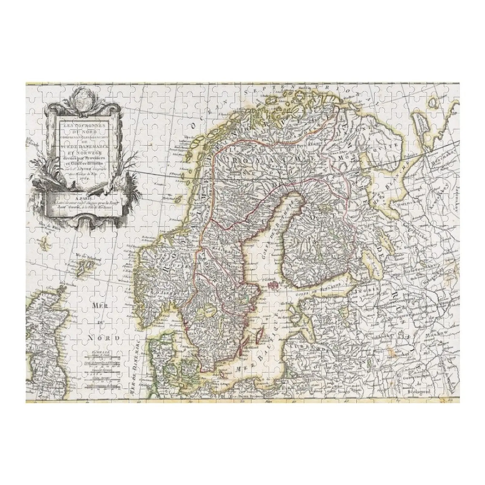 NORWAY SWEDEN FINLAND EUROPE 1762 - Vintage Antique Map Art, Unique Classic Style, Aesthetic Original Retro Decor, Jigsaw Puzzle