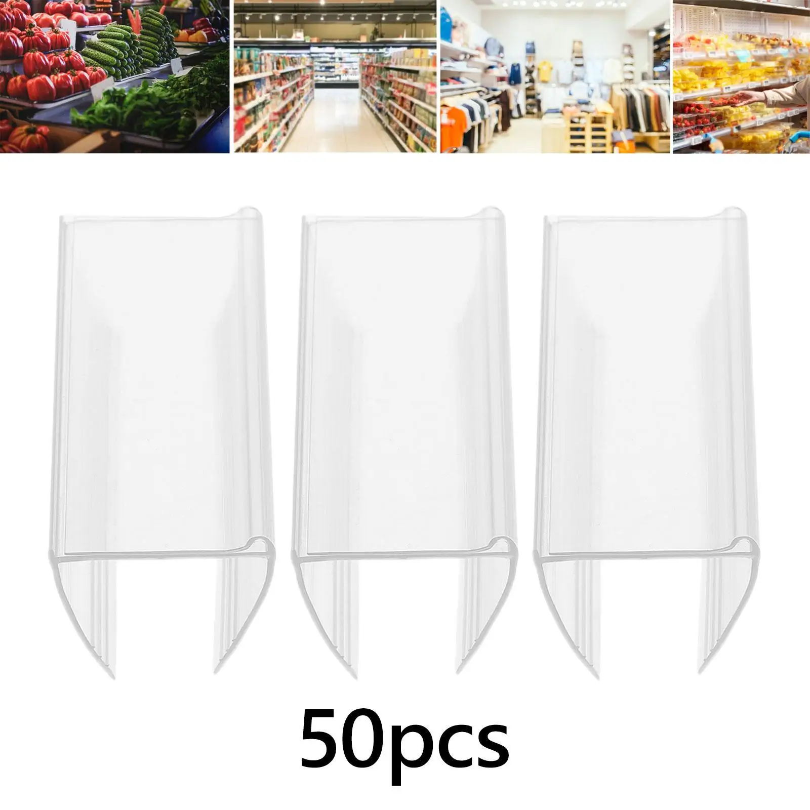 50Pcs Label Holder Clear for Supermarket Store Retailing Display Wire Shelve