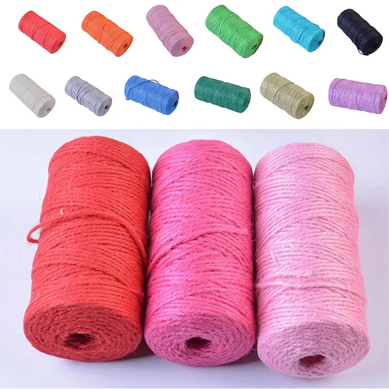 100M/Roll Colorful Jute Twine Natural Vintage Jute Rope Cord String Twine Burlap Ribbon Craft Gift Wrapping Wedding Party Decor