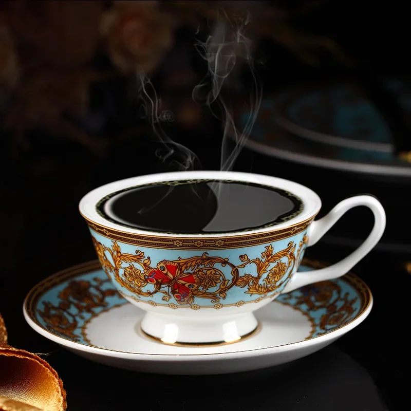 4 pcs /set Bone China Western Food Plates Coffee Cup Saucer Set Luxury Dinner Tableware Steak Cups And Saucers Kit