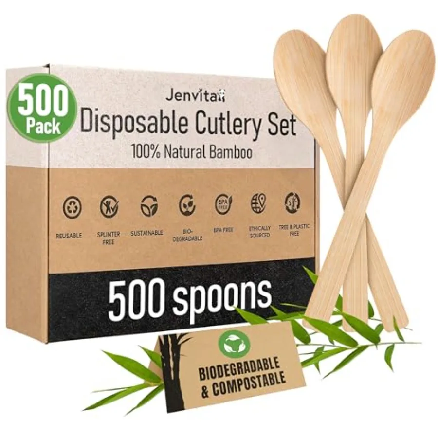 

% Bamboo - Eco Friendly Cutlery Biodegradable Reusable or Disposable Bamboo Utensils Compostable FSC Certified Silverware for W
