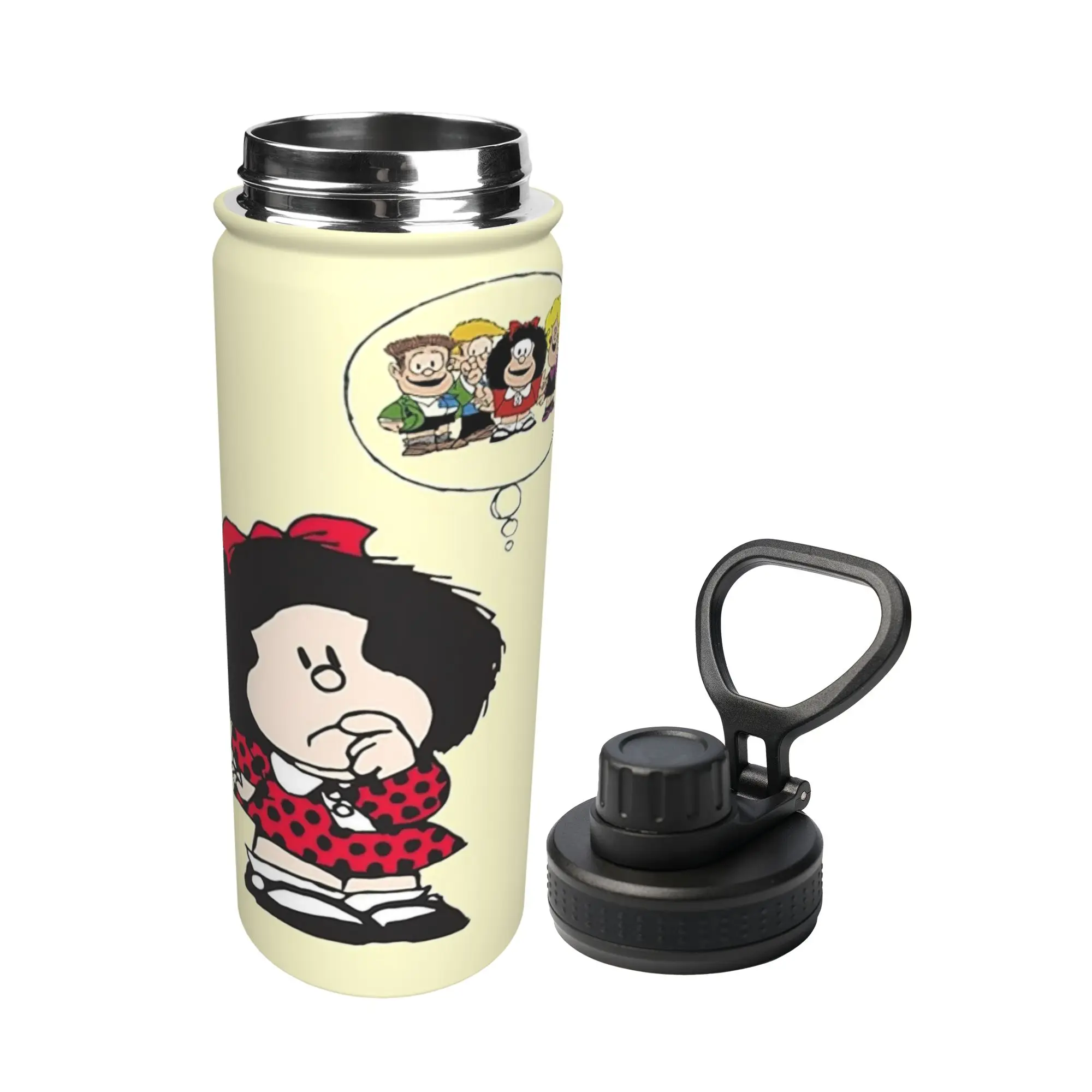 Cartoon M-Mafaldas 18OZ Sports Insulated Kettle Comics Coffee Cups Stainless Steel Office Home Mug Spill Proof