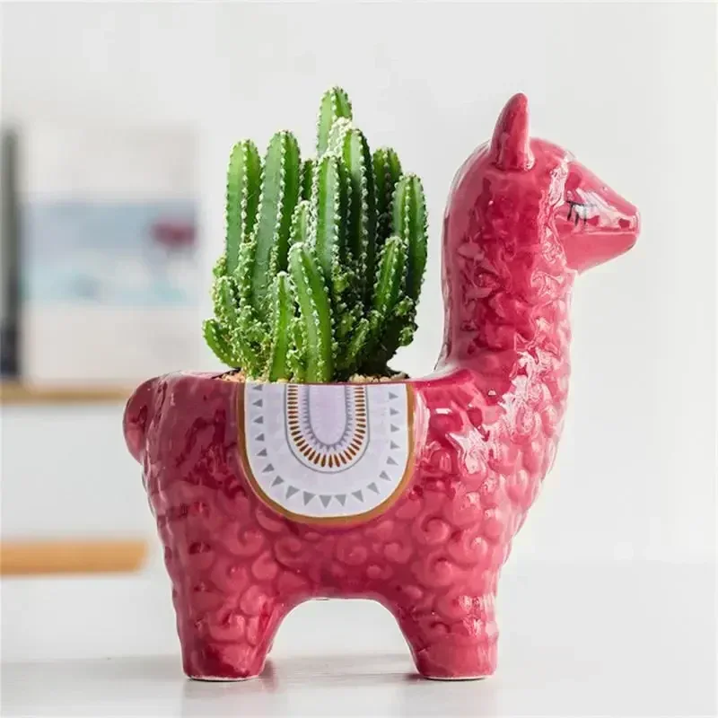Table Living Room Decor Ceramic Alpaca Flower Pot European Style Succulent Bonsai Green Plants Planters Animal  Vase