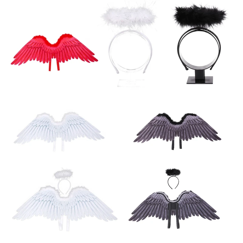 Classy Fairy Fancy Dress Feather Angel Wings Halo Hair Hoop Adult Child Feather Costume for Halloween Christmas 3XUA