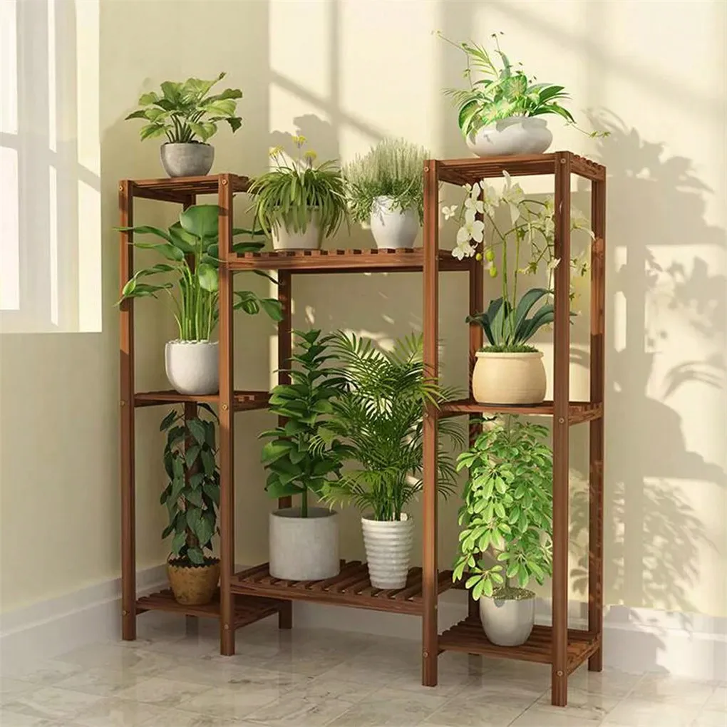 

Multi-Tier Stylish Bamboo Plant Stand Indoor&Outdoor 10 Pots Bonsai Display Shelf