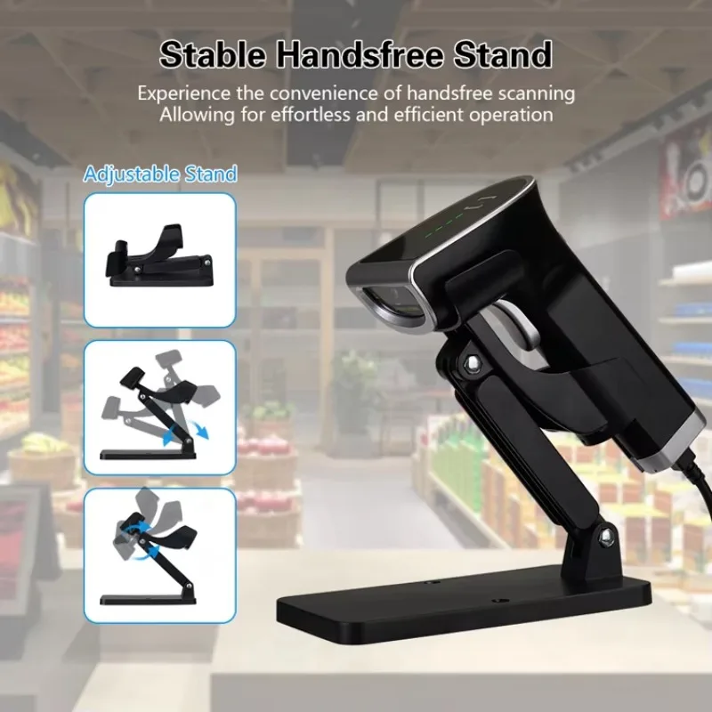 High Quality 2D Omnidirectional Barcode Reader Support Screen Scanning Android Bar Qr Code Scanner with Stand