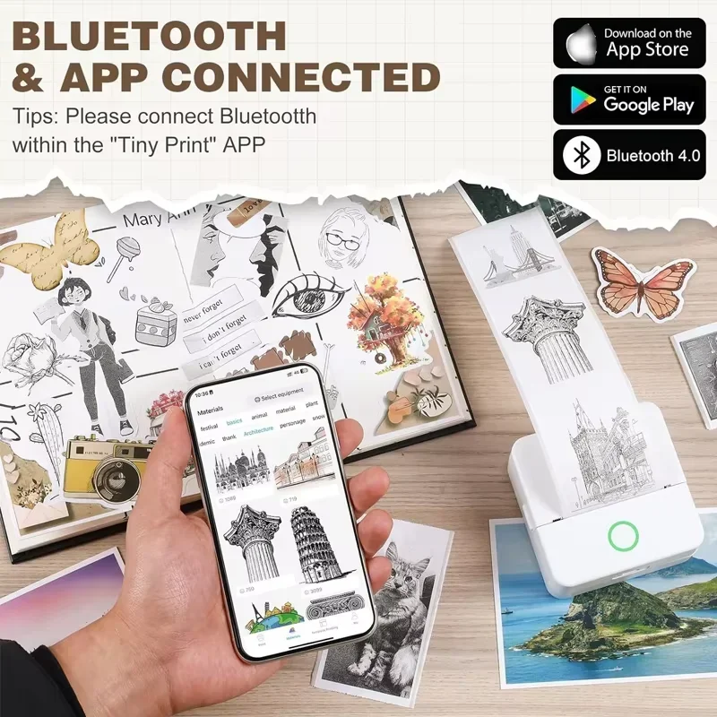 X6 HD Printer Portable Sticker Bluetooth Connection Inkless Printer Pocket Printer with Paper for Student Note Inkless Printing