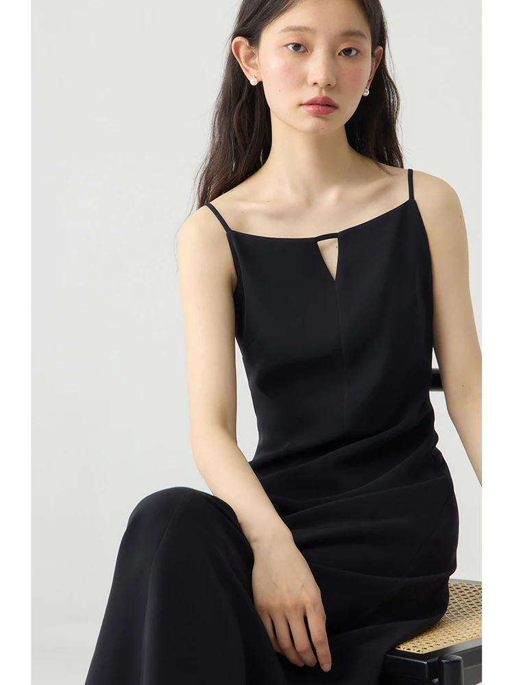 ZIQIAO French Style Elegant Summer Black Suspender Long Women Dress 2024 Summer New Design Classic Female Black Dress 24ZQ92118