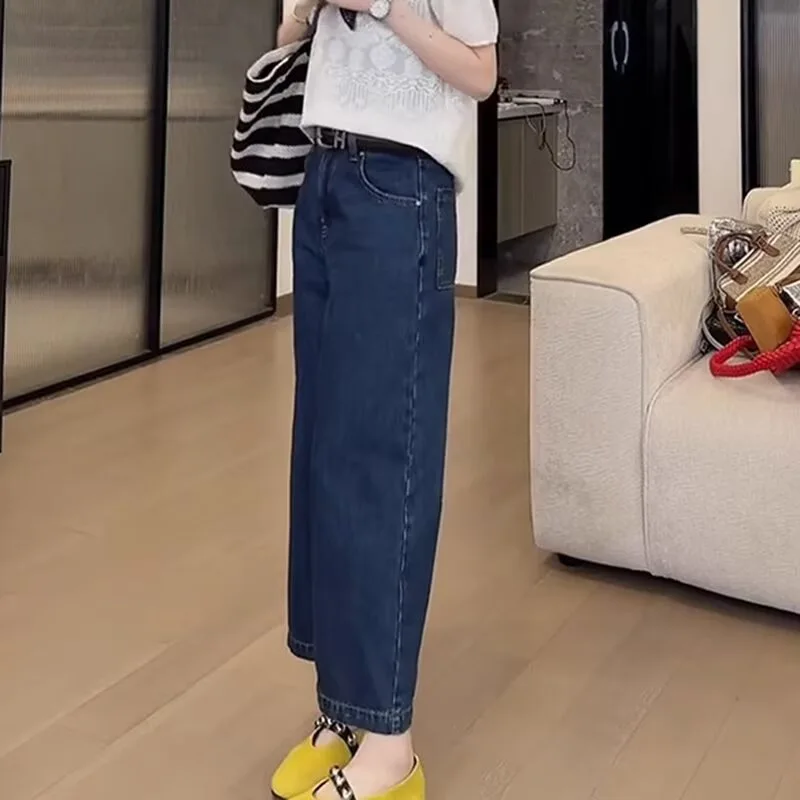 Slim Wide Leg Denim Jeans Women High Waist Straight Loose Fitting Jeans Summer New Style Straight Leg Wide Leg Pants