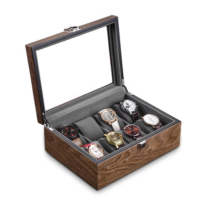 

Walnut Wooden Watch Storage Case Transparent Skylight Watch Boxes Organizer Bracelet Wrist Watches Collection Display Glass Box