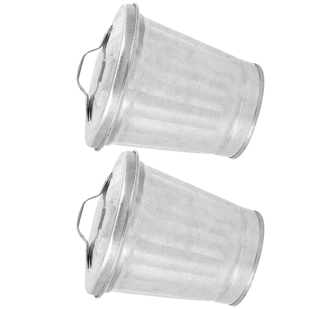 2 Pcs Mini Trash Can Plant Pots Indoor Galvanized Planter Cans with Lids for Plants Small Bucket Wastebasket Smart