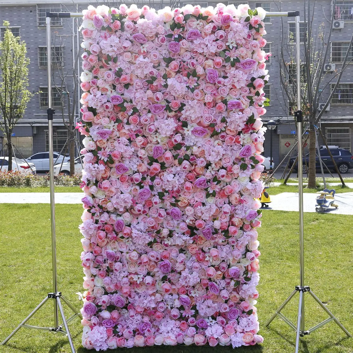 5D Pastel purple Rose Cloth Roll Up Flower Wall Fabric Hanging Curtain Plant Wall Event Party Wedding Backdrop Deco Prop