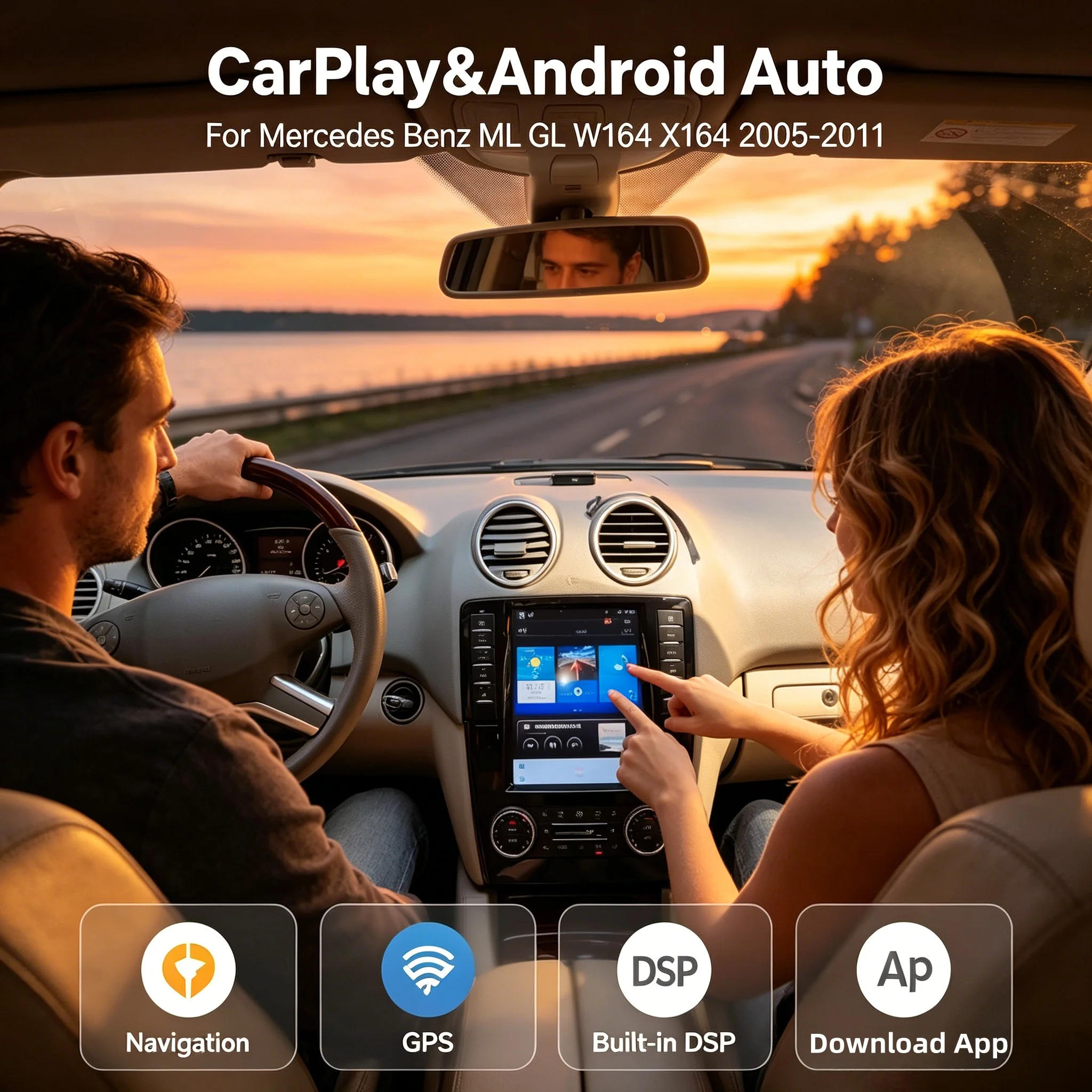 9.7'' Android 14 Wireless Carplay For Mercedes Benz ML GL W164 X164 2005-2011 Auto GPS Navigation Car Multimedia Video Player