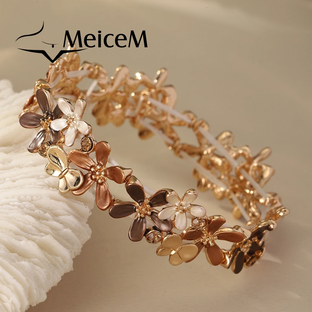 

MeiceM Flower Zinc Alloy Bracelet Retro Simple Elegant Women's Bracelet Fashion Women's Party Jewelry 2025 Valentine's Day Gift