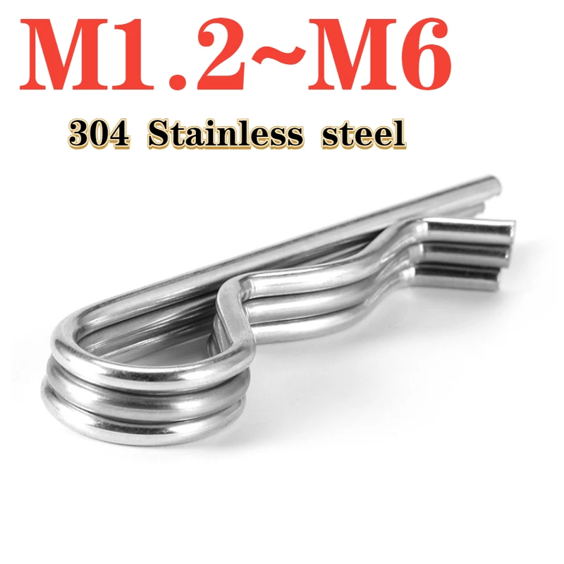 304 Stainless Steel R-Shaped Spring Split Pin M1.2 M1.5 M1.8 M2 M2.5~ M4 M5 M6 Automotive Pull Rod Traction Maintenance Fastener
