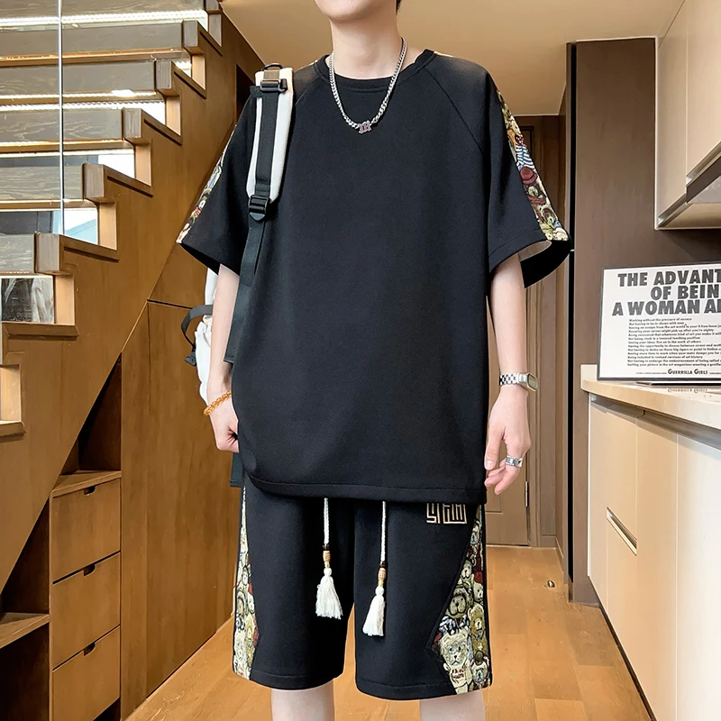 

Мужской повседневный спортивный костюм-двойка: модный уличный комплект из футболки и шорт, пляжная одежда, летний свитшот и футболка