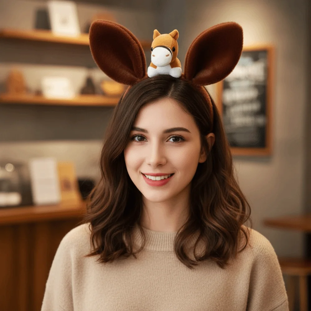 

Милый мультяшный ободок-маскот в виде лошади, красный, новогодний, головной убор, плюшевый ободок-пони, реквизит для фотосессий