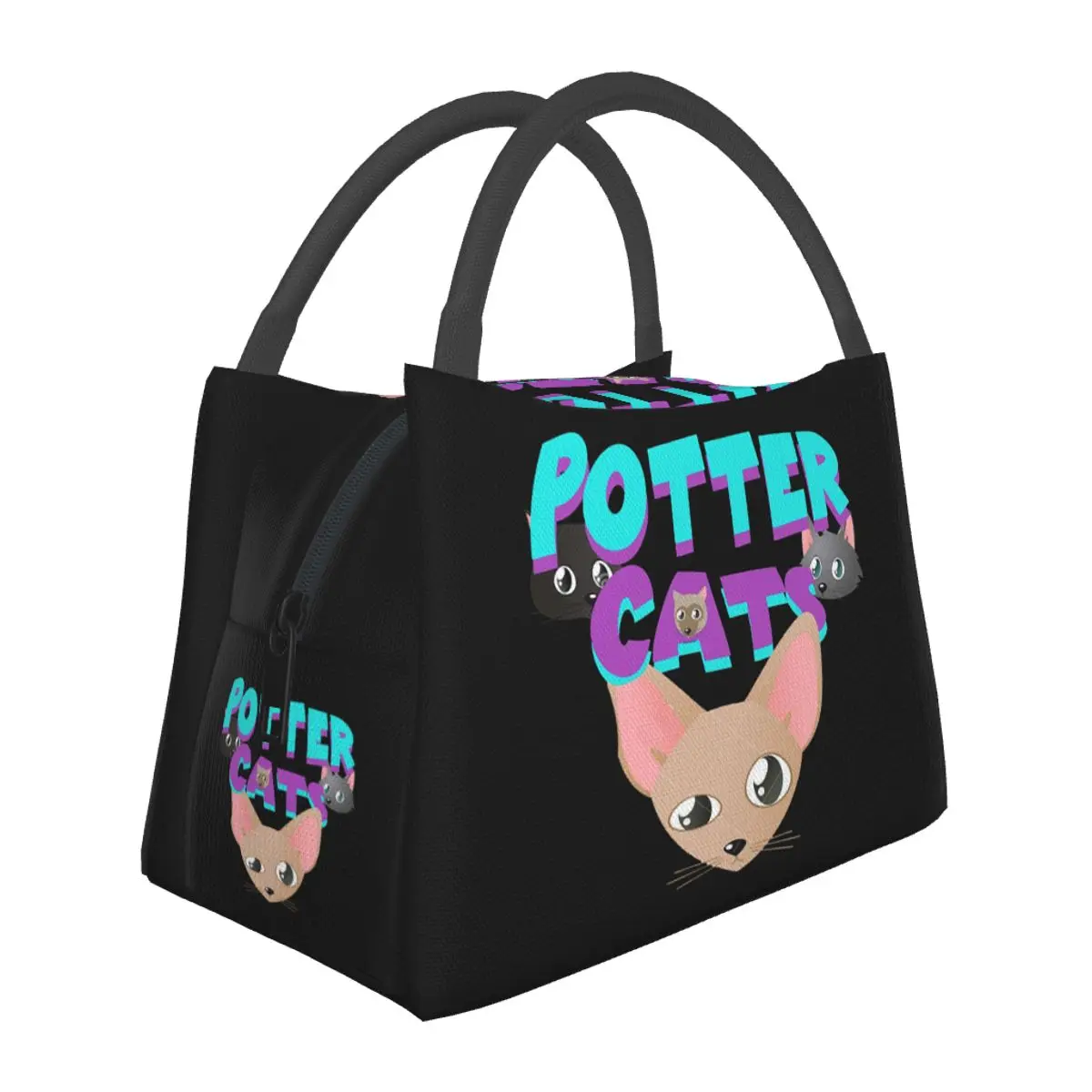 Potter Cats Dark Heather Lunch Bags Insulated Bento Box Resuable Lunch Tote Picnic Bags Cooler Thermal Bag for Woman Children