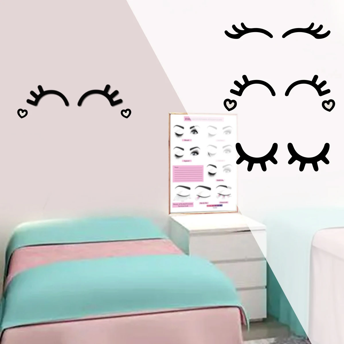 5pairs Eyelashes Wall Sticker Creative Modern Home Decoration Eyelash Extention Studio Sticker Art Decals Room Lash Decor Poster