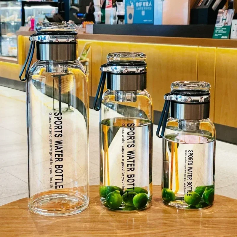 

Стеклянная бутылка для воды большой емкости, прозрачная чашка для молочного сока для путешествий, спорта на открытом воздухе и путешествий, стеклянная бутылка с утечкой 750 мл-2 л