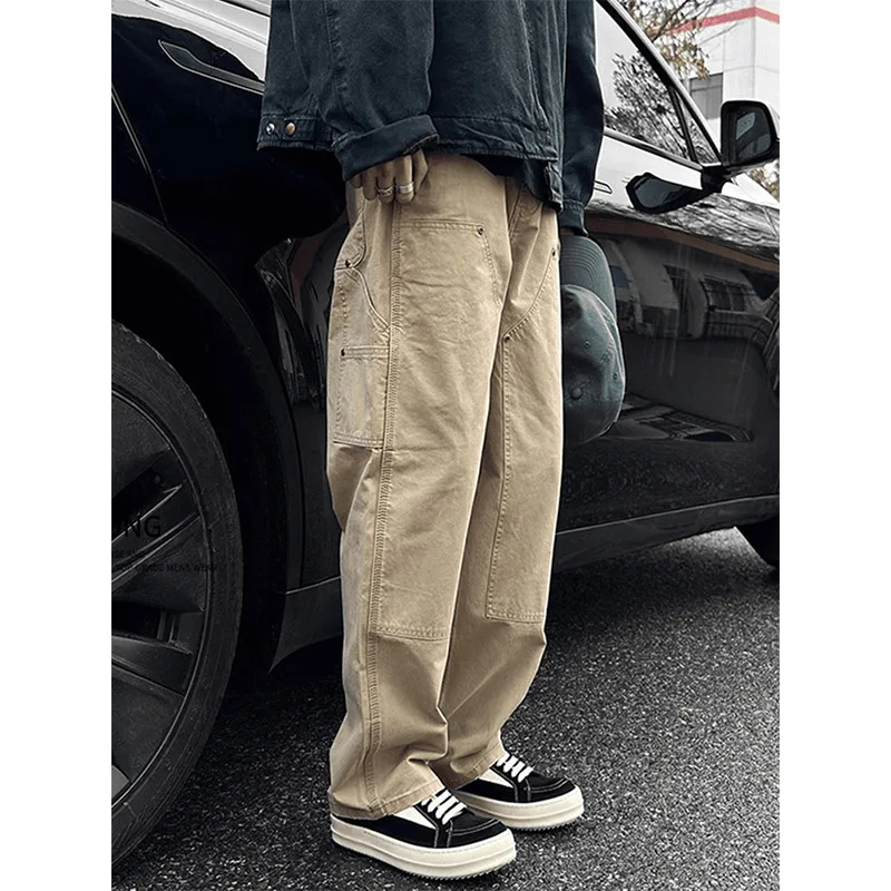 

Мужские рабочие брюки цвета хаки в американском ретро-стиле с двойными коленями, свободного прямого кроя, повседневные, молодежные, Vitali Sle