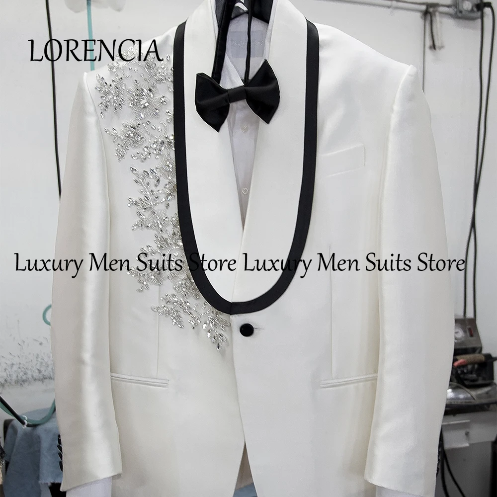 

Elegant Applique Suits for Men 2 Pcs Shawl Collar Wedding Party Groom Tuxedos Customized Blazer Pants jaqueta masculina couro