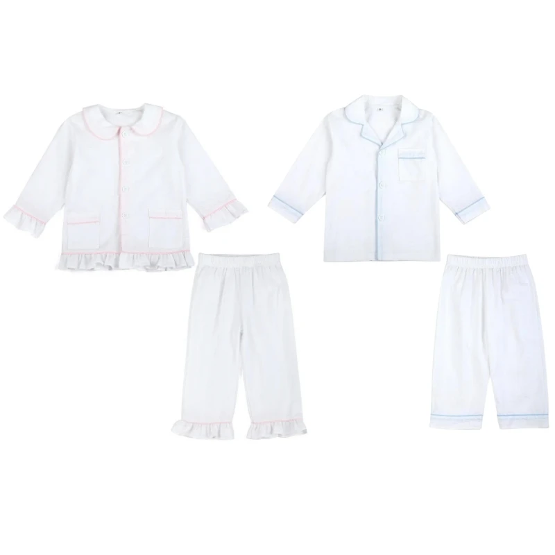 

Ruffkids White Seersucker Boys Clothes Girls Pajamas Sets 2024 Long Sleeve Sleepwear Sibling Outfits Kids Pjs Loungewear Pyjamas