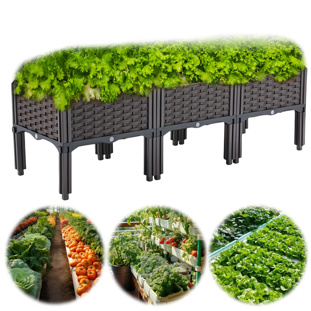 Plastic Raised Garden Bed with Legs Raised Bed W/Drainage Holes Planter Container for Vegetables Fruits Flowers Herbs