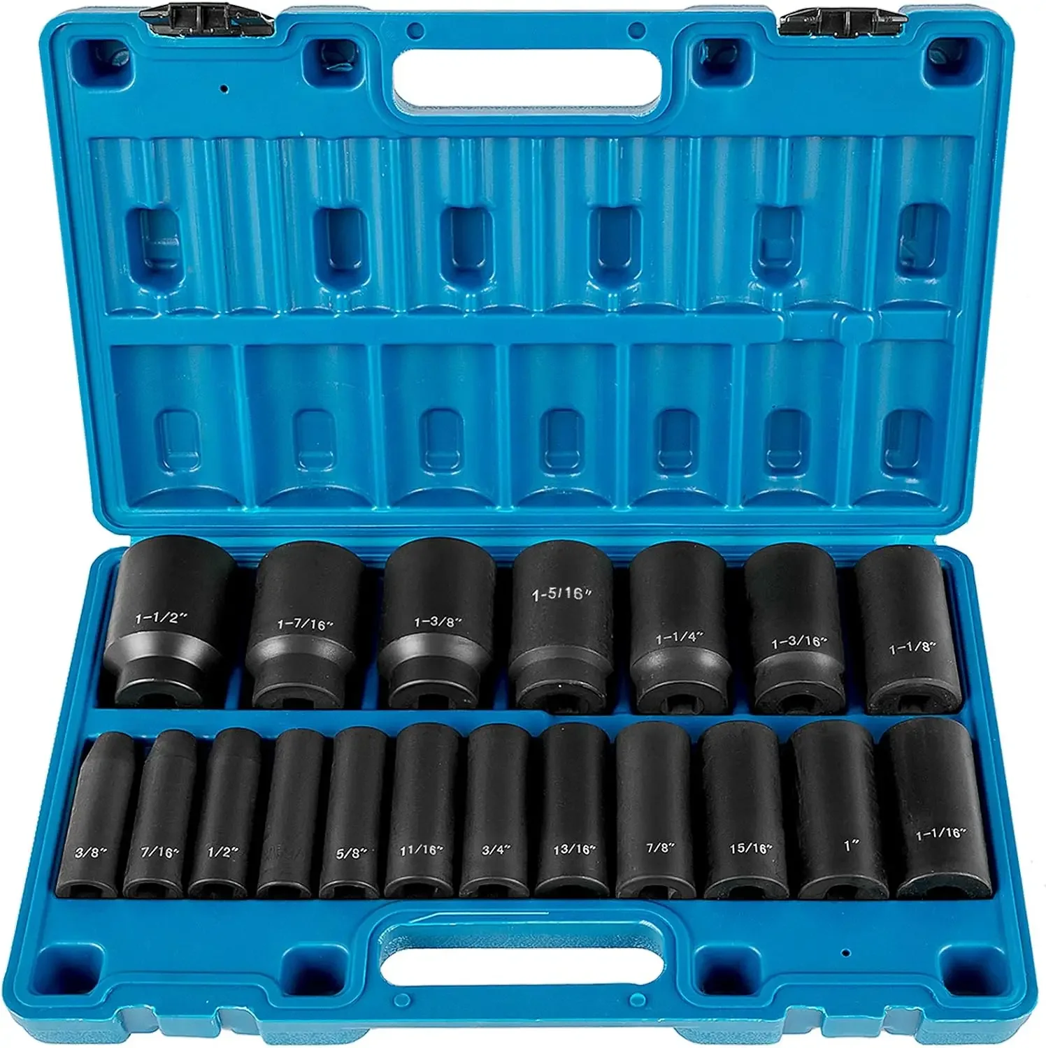 Impact Socket Set 1/2 Inches 19 Piece, 6-Point Sockets, Cr-V, 1/2 Inches Drive Socket Set Impact 3/8 inch - 1-1/2 inch