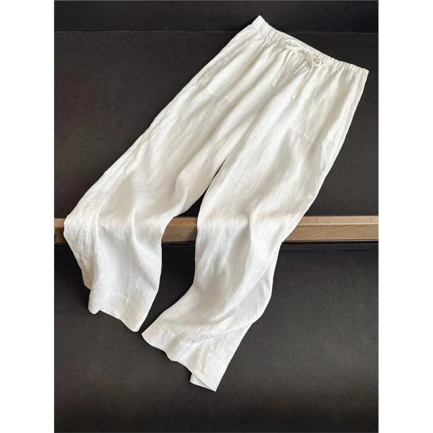New 2025 Men's Linen Summer Casual Pants Ultra-Thin Comfortable Drapey Long Cotton-Linen Breathable Straight Leg Trousers