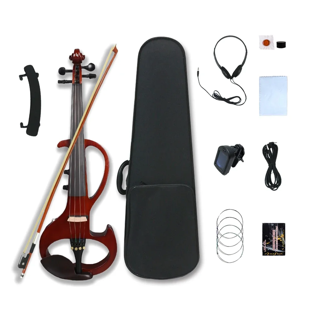 Electric Violin 4 String New Backpack Straps & Zipper Pocket Ebony Fingerboard Hand-made Unbleached Genuine Mongolian Horsehair