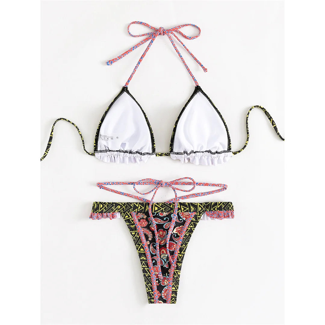 5 Farben, sexy, bedruckter Bikini mit Rüschen, Damen-Badebekleidung, zweiteiliger Bikini, Badeanzug, Badebekleidung, Modell V4651. – Detail 35