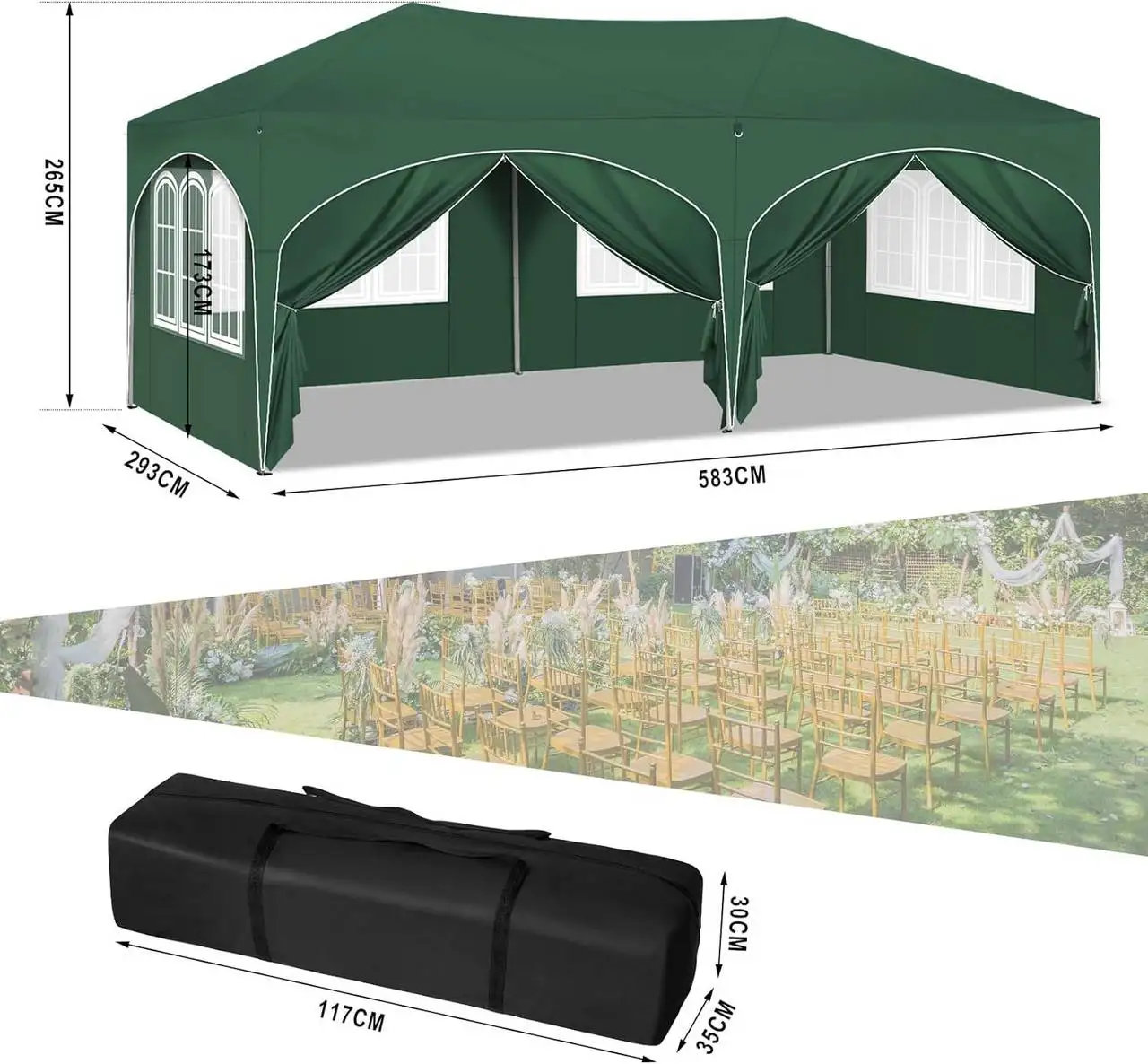 Overkappingstent. Buitentent. Tuin tent. Autoberging. 3x6 meter, 6 wanden, waterdicht