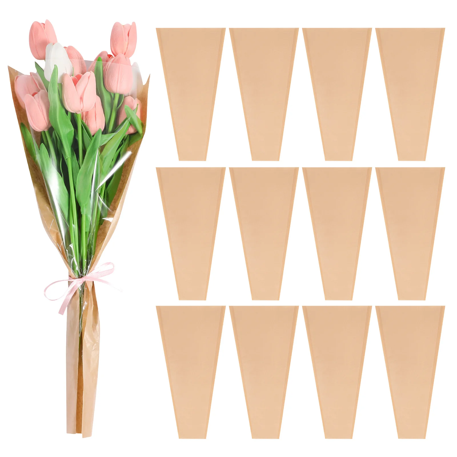 50Pcs Kraft Paper Flower Wrapping Bags Rose Creative Packaging Paper for Present Bouquet Flower Present Wrapper