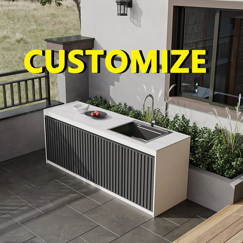 

Any Size Custom Waterproof Aluminum Honeycomb Outdoor Sink Cabinet Patio Garden Sintered Stone Countertop Multi Function Storage