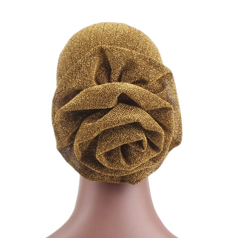 

Fashion New Women Glitter Turban Flower Chemo Cap Muslim Headscarf Stretch Hair Loss Hat Beanie Bonnet India Headwear Scarf Wrap