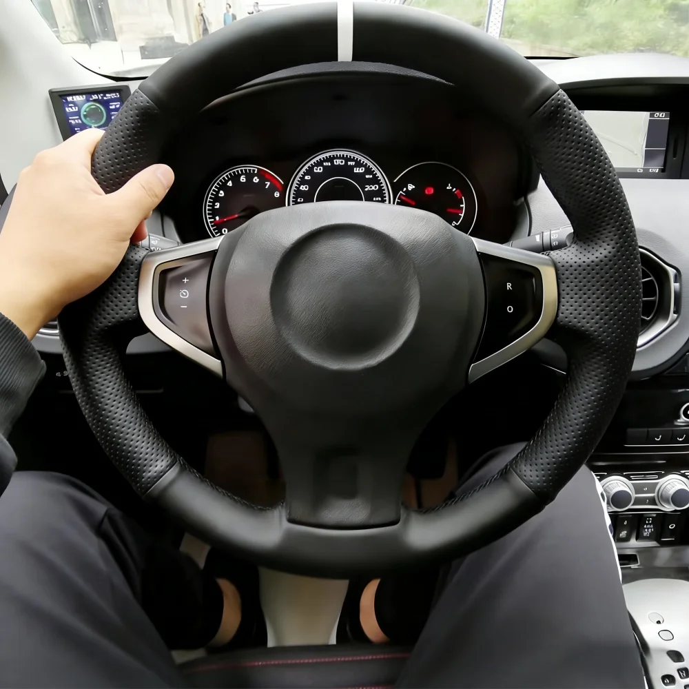 Hand Stitched Black Perforated Non-slip Microfiber Leather 2009-2014 Samsung QM5 Steering Wheel Cover For Renault Koleos