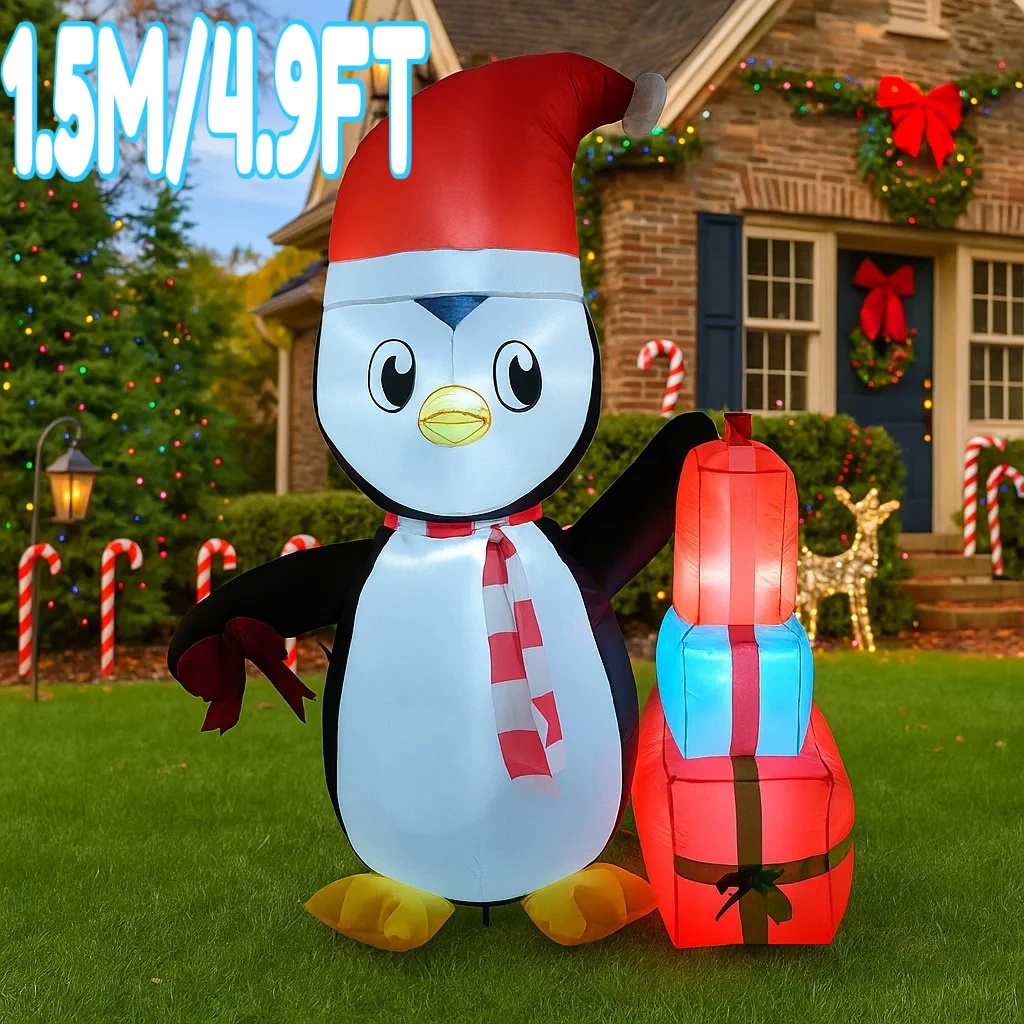 1.5M/4.9FT Inflatable Christmas Penguin with Gift Lights LED Home Decor Toys Yard Xmas Holiday Supplies Outdoor Lawn Ornaments