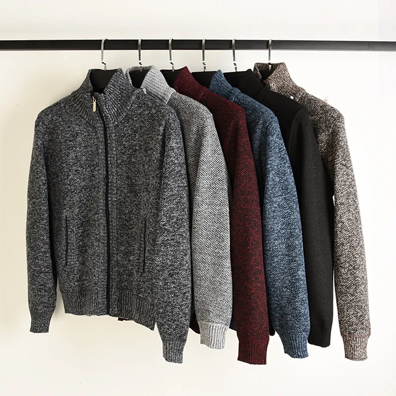 

Теплая мужская вязаная шапка-шлем с флисовой подкладкой, утолщенная, повседневная, на молнии, с круглым вырезом, модная, для осеннего сезона