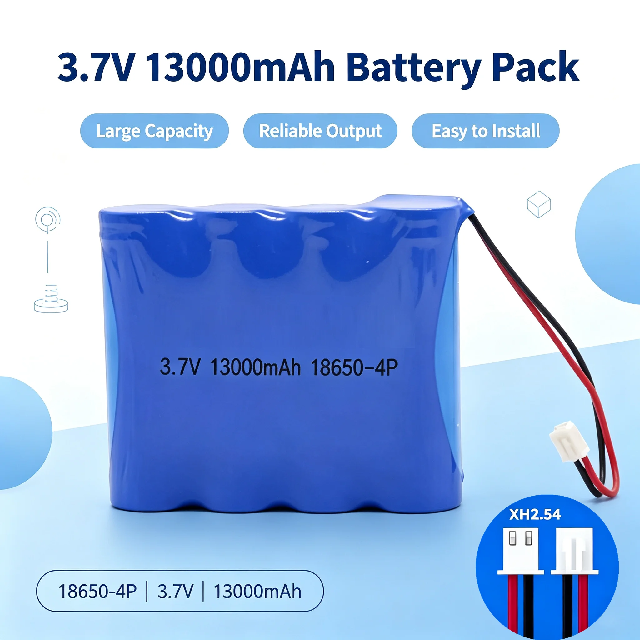 3.7v 13000mah 18650 Lithium Batteries + XH2.54 Plug for Solar Light LED Bluetooth Speaker RC Batteries Rechargeable