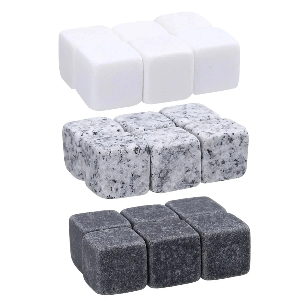 6PCS Drinks Granite Whiskey Stones Natural Wine Cooler Christmas Bar Sipping Ice Cube