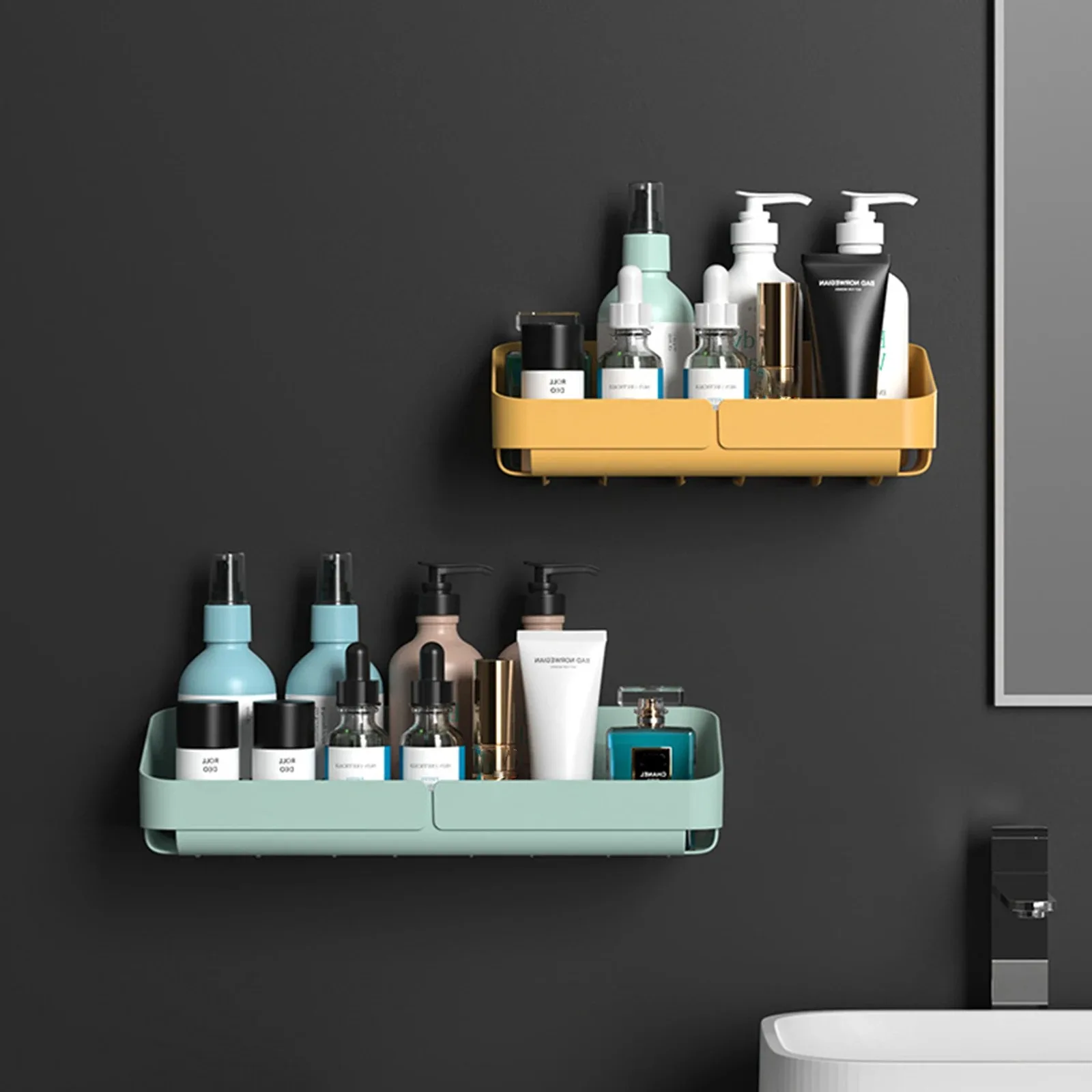 Bathroom  Kitchen Convenience Rack Shelf Makeup Storage Organizer Cosmetics Shampoo Rack Shower Shelf Wall Spice No Drilling