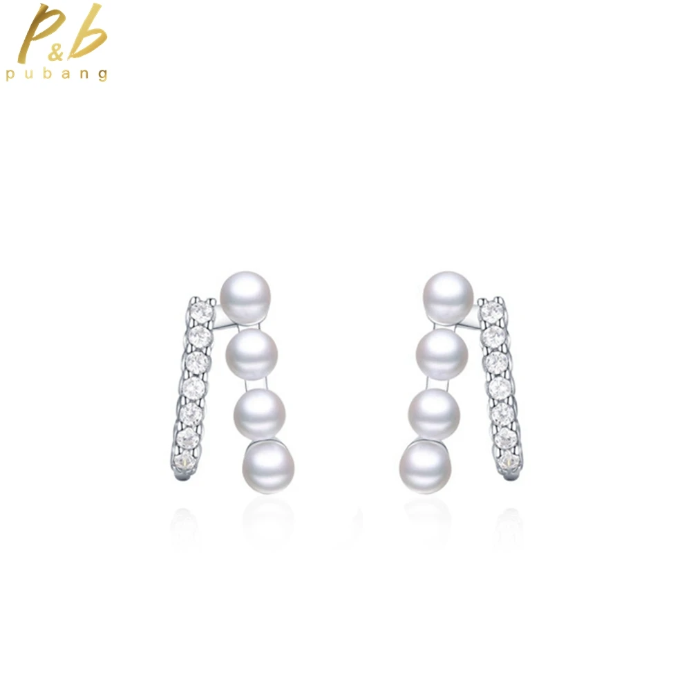 

PuBang Fine Jewelry Solid 925 Sterling Silver VVS Gem High Carbon Diamond Pearl Stud Earrings for Women Party Gift Drop Shipping