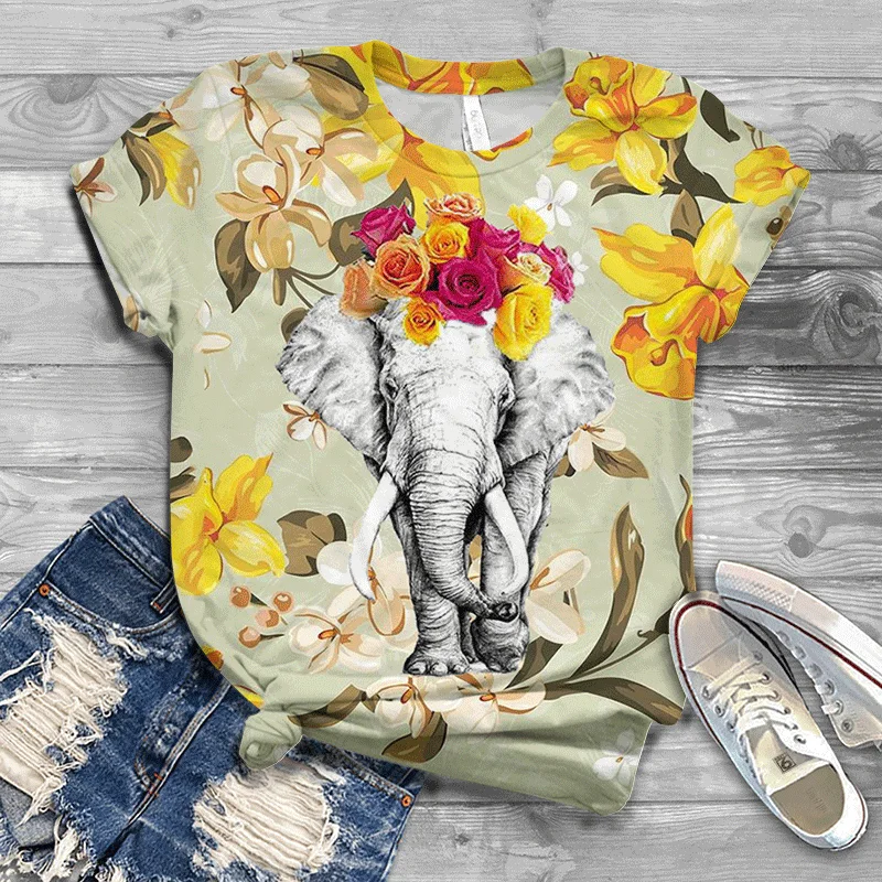 Personalized printing loose fashion ladies short-sleeved blouse T-shirt summer 2021 hot sale hot style factory direct supply