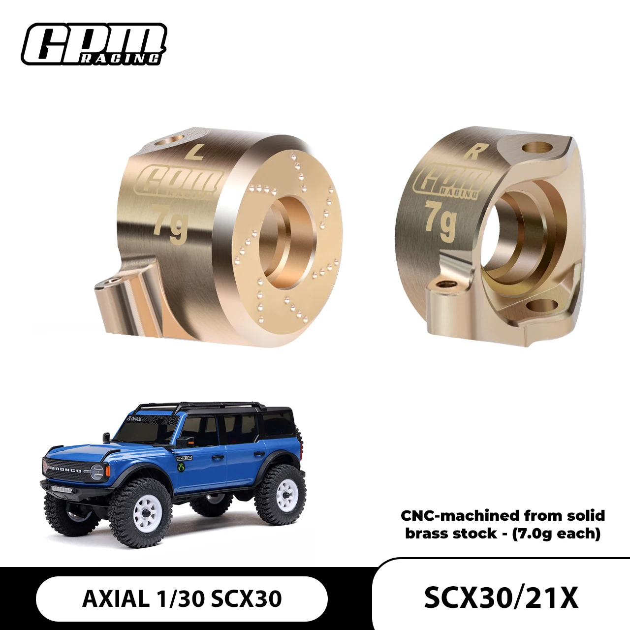 

GPM Brass Front Steering Blocks (7g) 2PCS AXIAL 1/30 SCX30 Ford Bronco Jeep