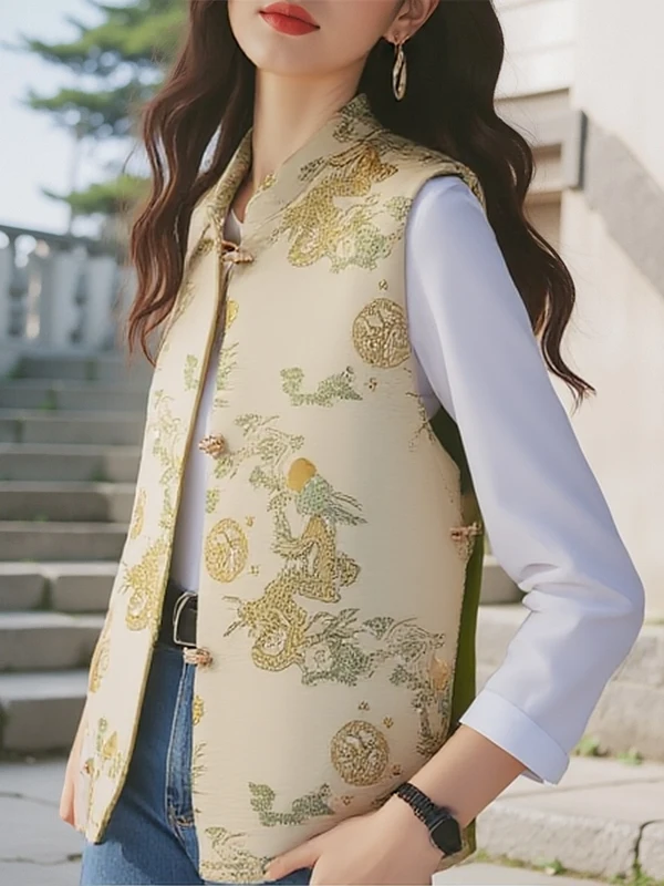 

High-End Silk Tank Top Women's Spring Autumn New Sle Windbreaker Vest Outerwear Silk Waistcoat Commute Sle